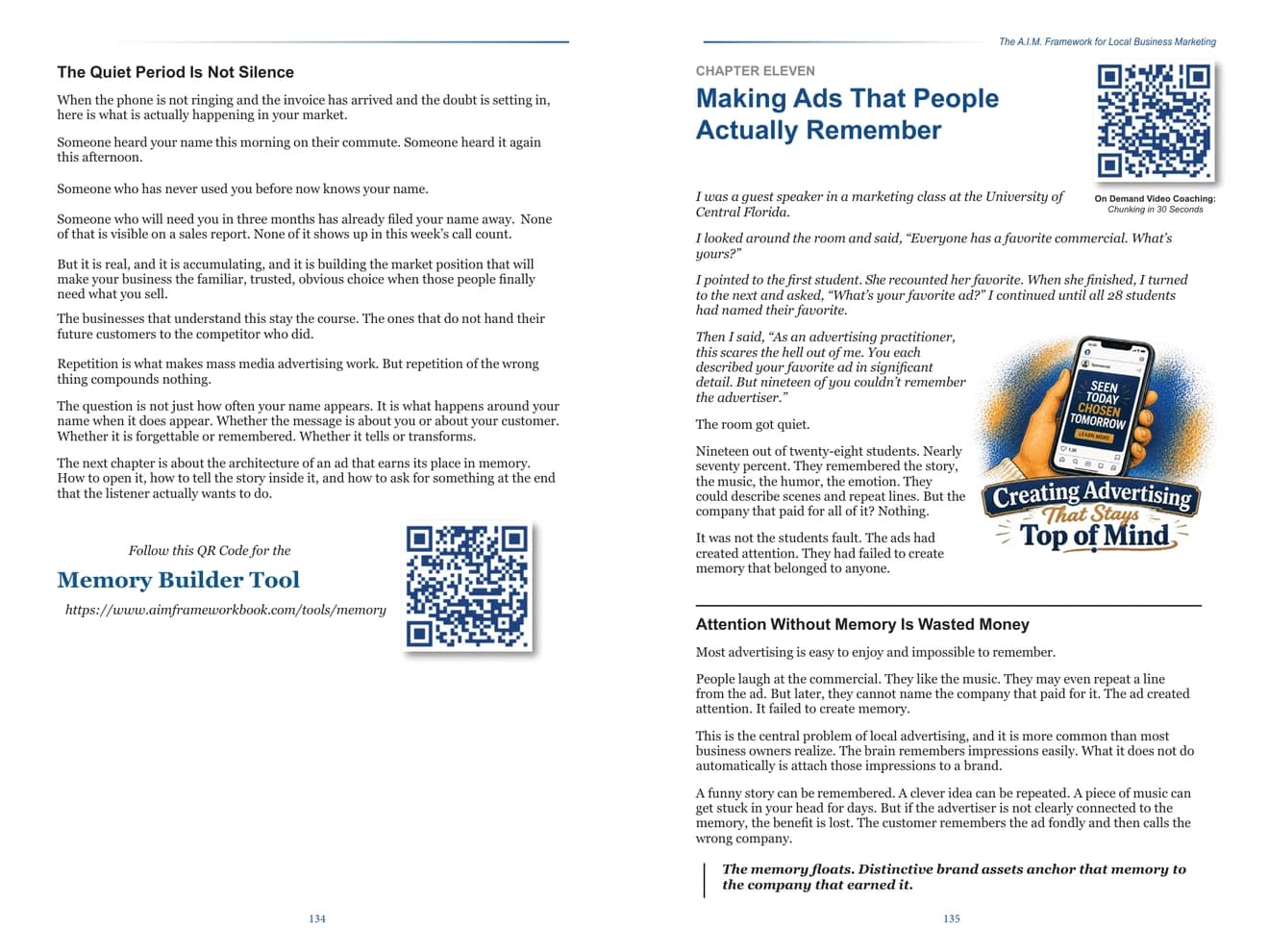 The A.I.M. Framework book opened to a two-page interior spread